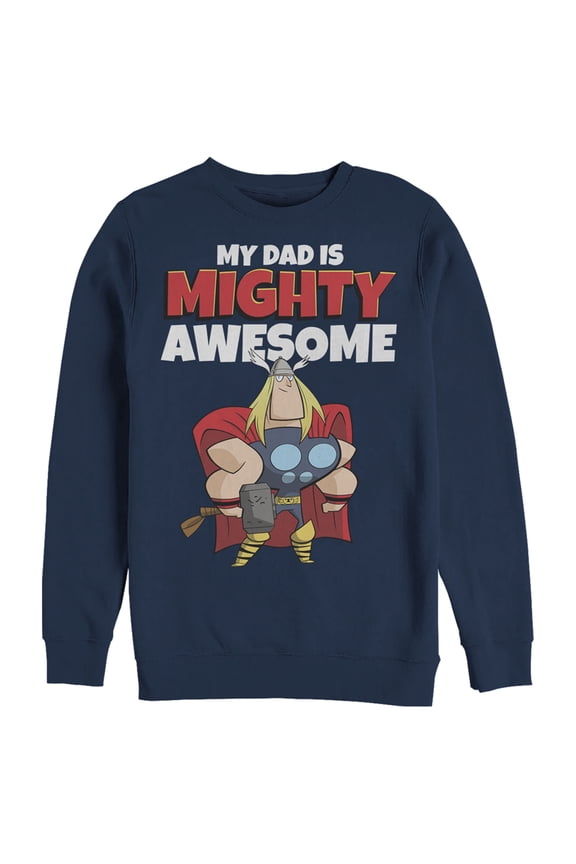 Men's Marvel My Dad is Mighty Awesome Cartoon Thor Sweatshirt Navy Blue X Large