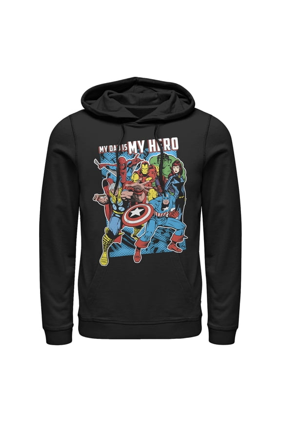 Men's Marvel My Dad is My Hero Pull Over Hoodie Black Large