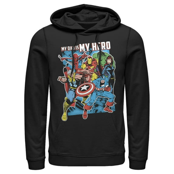 Men's Marvel My Dad is My Hero Pull Over Hoodie Black Medium