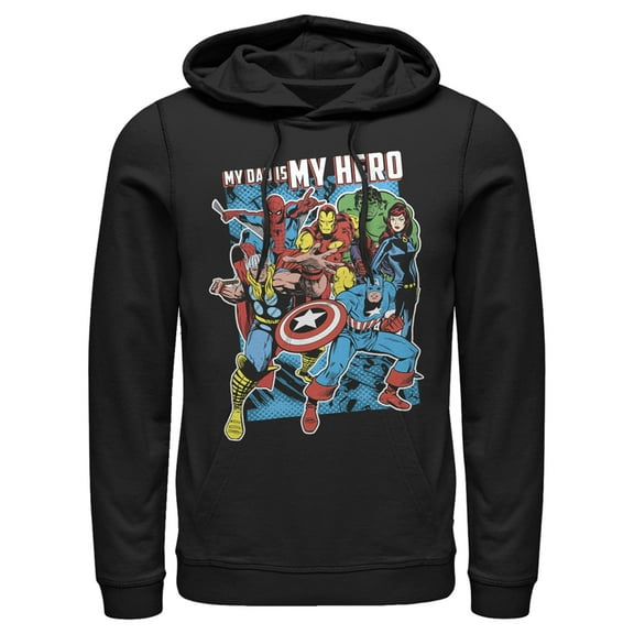 Men's Marvel My Dad is My Hero Pull Over Hoodie Black X Large