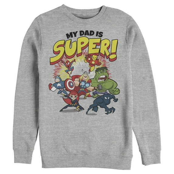Men's Marvel My Dad is Super Cartoon Avengers Sweatshirt Athletic Heather 3X Large