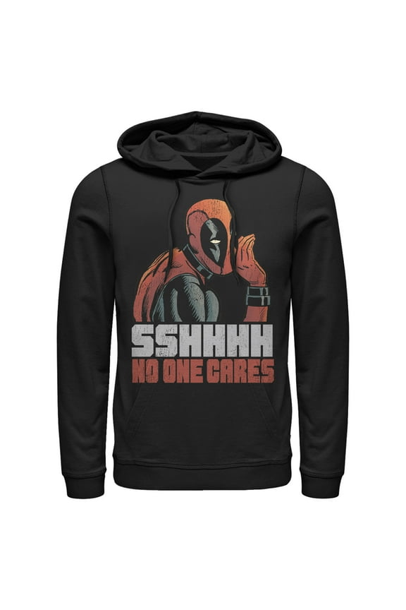 Men's Marvel Deadpool No One Cares Pull Over Hoodie Black 2X Large