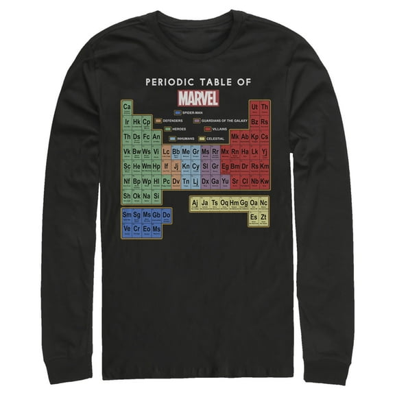 Men's Marvel Periodic Table of Favorite Heroes  Long Sleeve Shirt Black Medium