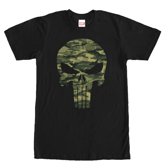 Men's Marvel Punisher Camo Skull Symbol Graphic Tee Black X Large