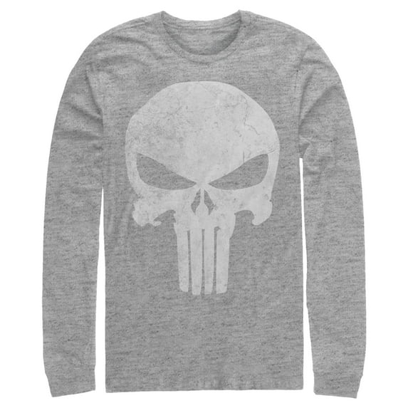 Men's Marvel Punisher Retro Skull Symbol Long Sleeve Shirt Athletic Heather Medium