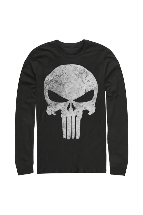 Men's Marvel Punisher Retro Skull Symbol Long Sleeve Shirt Black Small