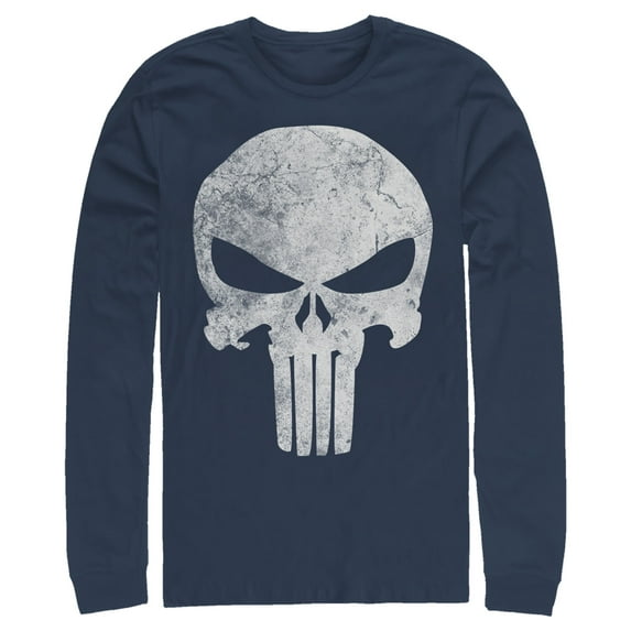 Men's Marvel Punisher Retro Skull Symbol Long Sleeve Shirt Navy Blue X Large