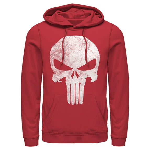 Men's Marvel Punisher Retro Skull Symbol Pull Over Hoodie Red Small