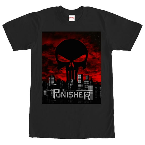Men's Marvel Punisher Skyline  Graphic Tee Black Medium