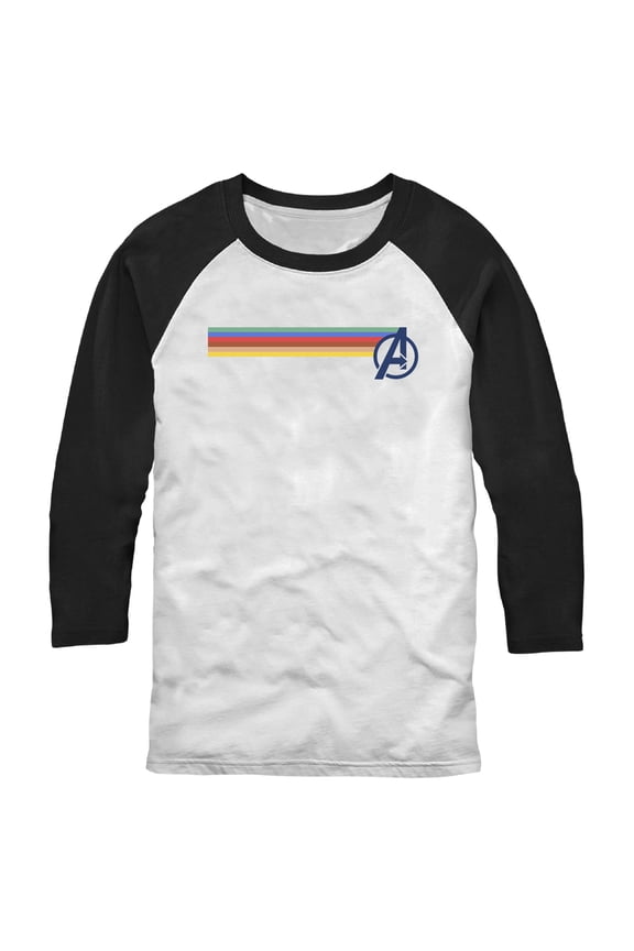 Men's Marvel Rainbow Streak Logo  Baseball Graphic Tee White/Black 2X Large