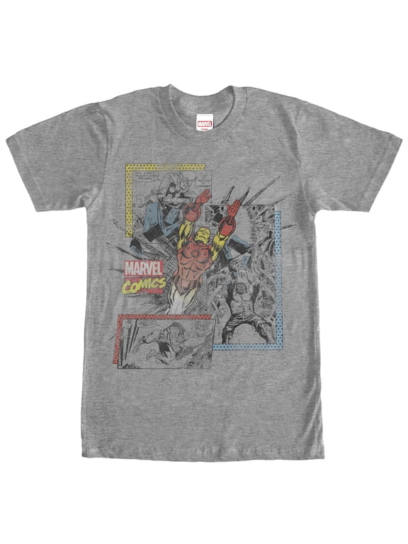 Men's Marvel Retro Comic Book Print Graphic Tee Athletic Heather Large