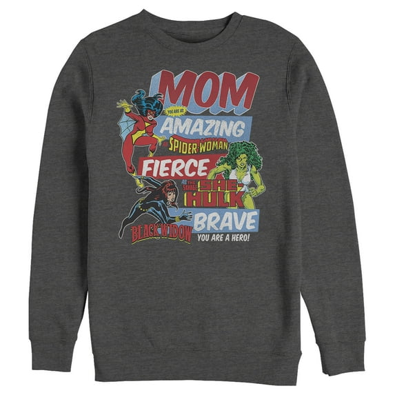 Men's Marvel Retro Heroic Mom Sweatshirt Charcoal Heather Large