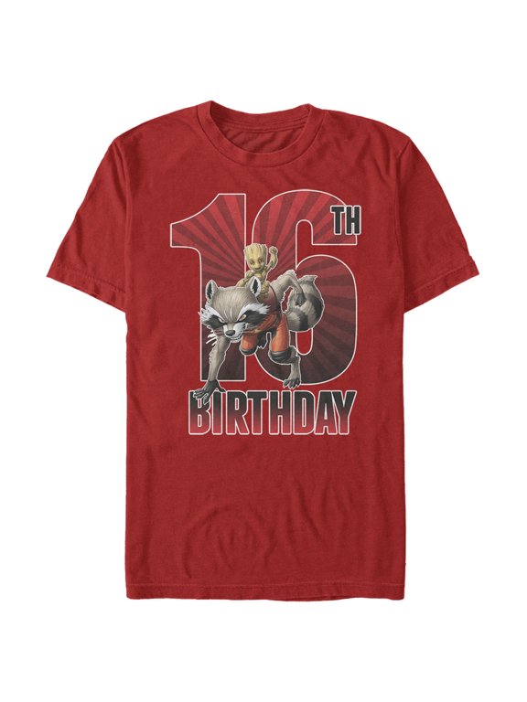Men's Marvel Rocket and Baby Groot 16th Birthday Graphic Tee Red Medium