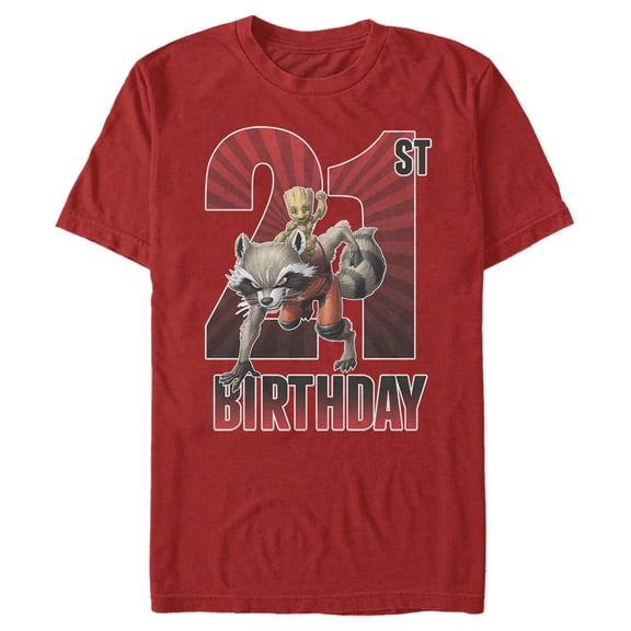Men's Marvel Rocket and Baby Groot 21st Birthday Graphic Tee Red 2X Large