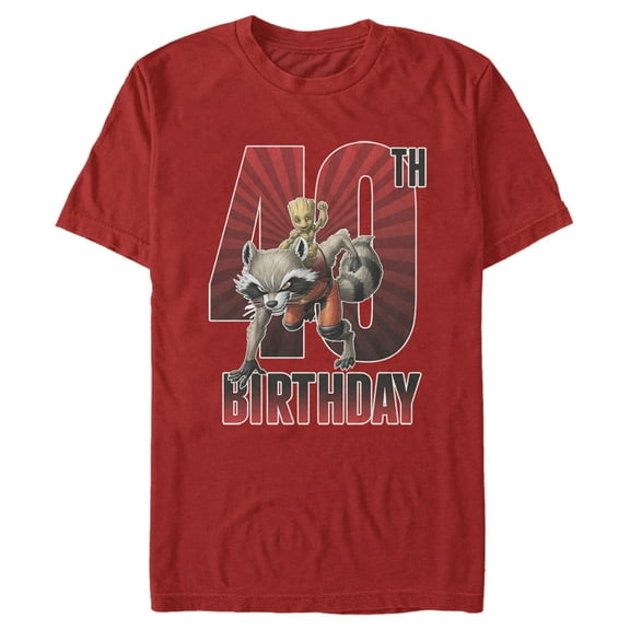 Men's Marvel Rocket and Baby Groot 40th Birthday Graphic Tee Red Medium