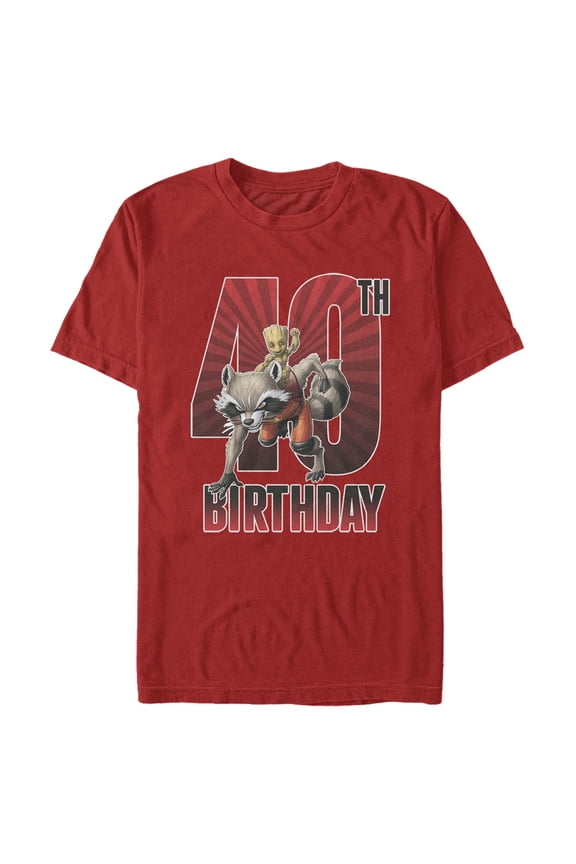 Men's Marvel Rocket and Baby Groot 40th Birthday Graphic Tee Red Medium