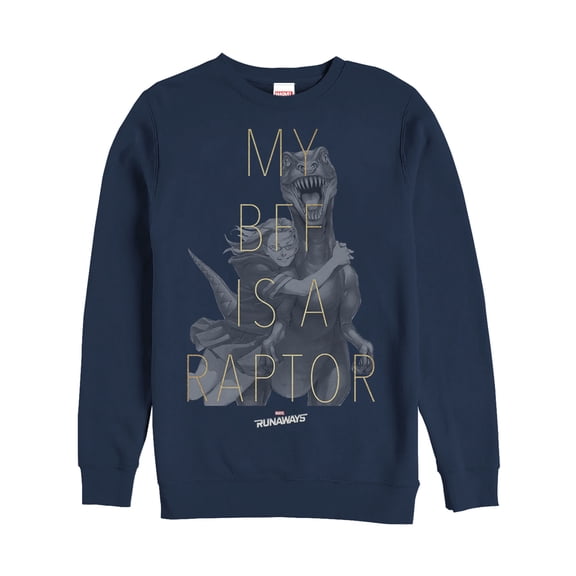 Men's Marvel Runaways BFF Raptor Old Lace Sweatshirt Navy Blue Small