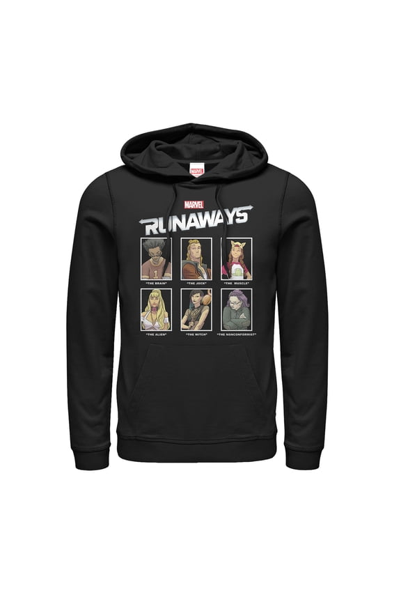 Men's Marvel Runaways Yearbook Portrait Pull Over Hoodie Black X Large