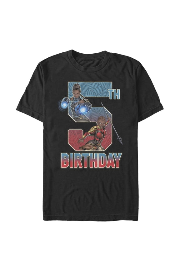 Men's Marvel Shuri and Okoye 5th Birthday Graphic Tee Black Medium
