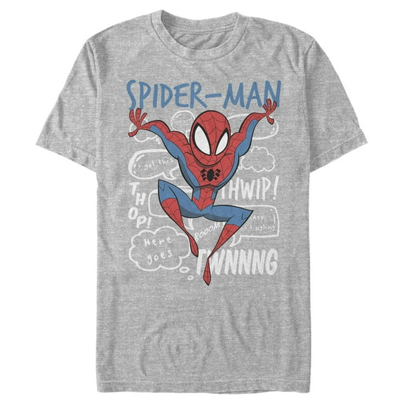 Men's Marvel Spider-Man Cartoon Bubbles  Graphic Tee Athletic Heather Large