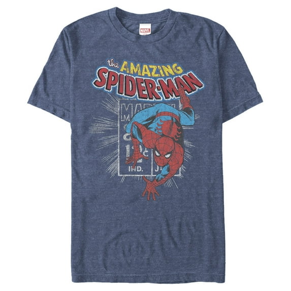 Men's Marvel Spider-Man Comic Book Cent Graphic Tee Navy Blue Heather Large