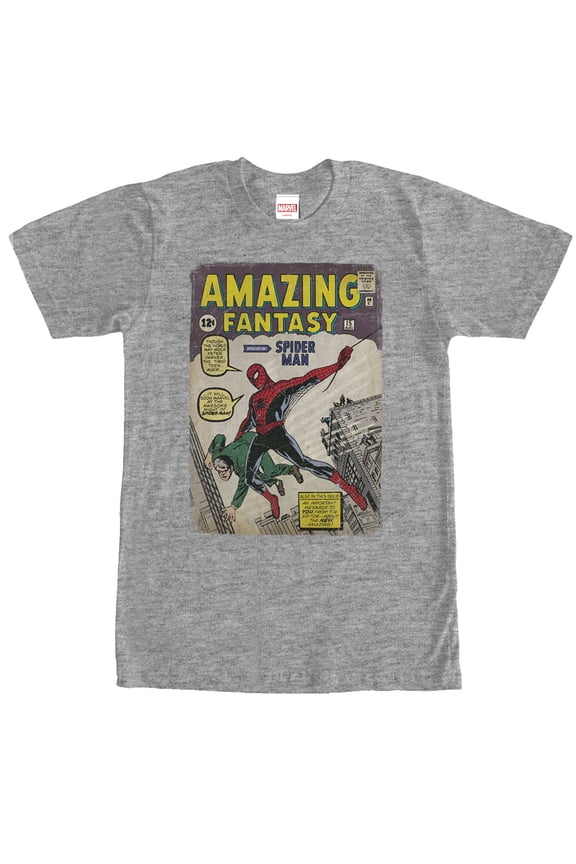 Men's Marvel Spider-Man Comic Book Cover Print  Graphic Tee Athletic Heather Large