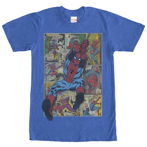 Men's Marvel Spider-Man Comic Book Page Print Graphic Tee Royal Blue Heather Medium
