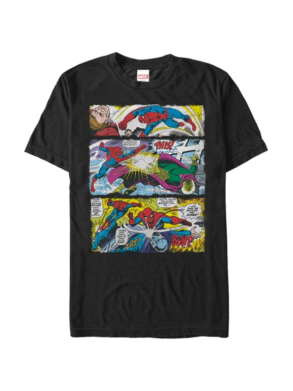 Men's Marvel Spider-Man Comic Book Panels Graphic Tee Black Medium