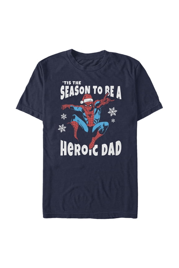 Men's Marvel Spider-Man Dad 'Tis the Season Graphic Tee Navy Blue Large