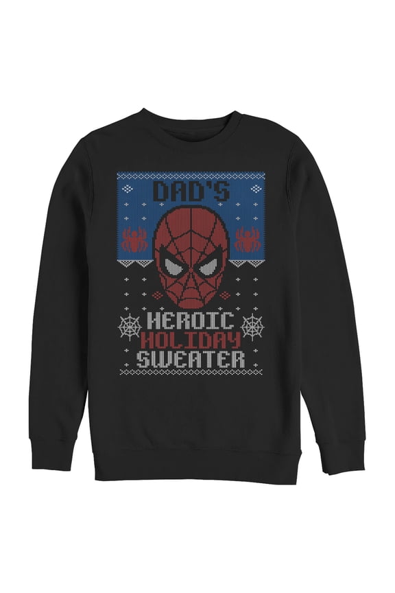 Men's Marvel Spider-Man Dad's Heroic Holiday Sweatshirt Black Large