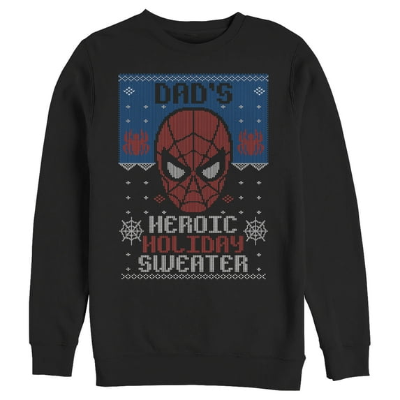 Men's Marvel Spider-Man Dad's Heroic Holiday Sweatshirt Black Large