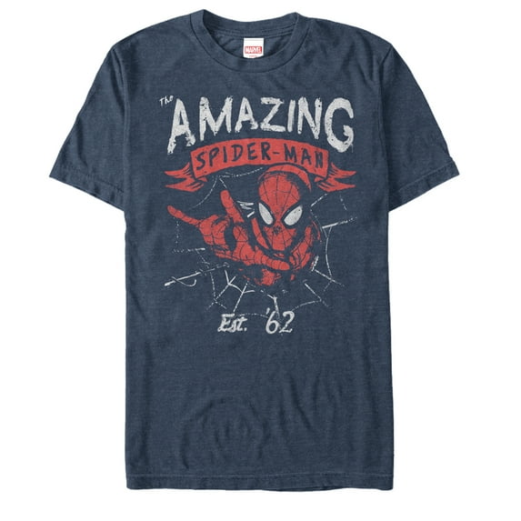 Men's Marvel Spider-Man Est 62 Graphic Tee Navy Blue Heather Large