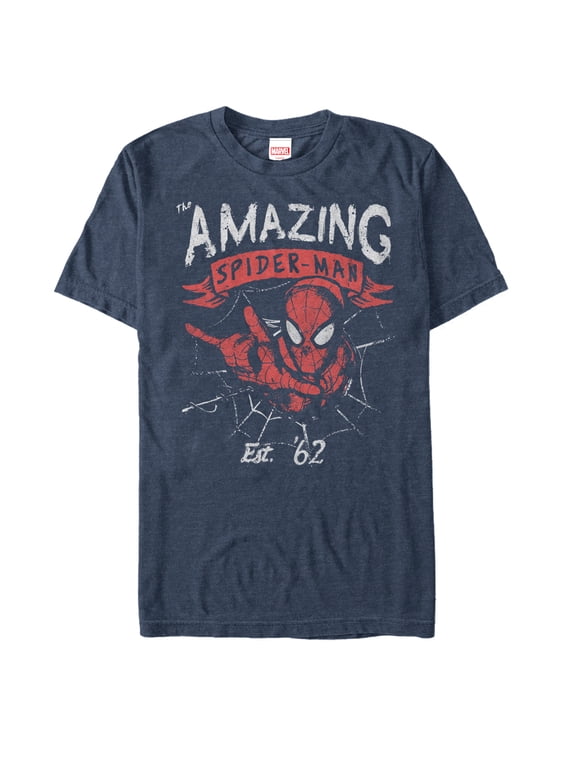 Men's Marvel Spider-Man Est 62 Graphic Tee Navy Blue Heather Large