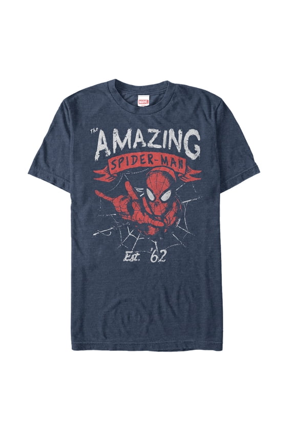 Men's Marvel Spider-Man Est 62 Graphic Tee Navy Blue Heather Large