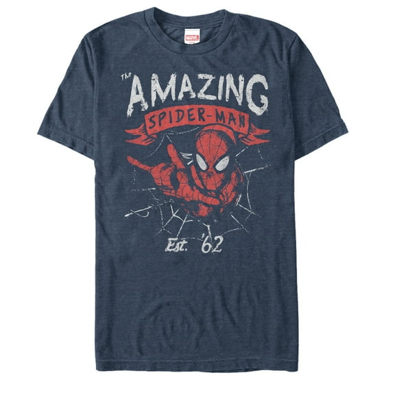 Men's Marvel Spider-Man Est 62 Graphic Tee Navy Blue Heather Medium