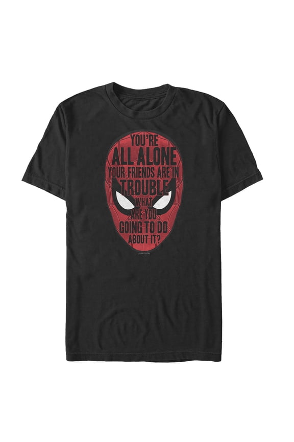 Men's Marvel Spider-Man: Far From Home Alone Quote Graphic Tee Black 3X Large