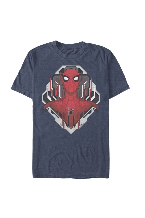 Men's Marvel Spider-Man: Far From Home Tech Emblem Graphic Tee Navy Blue Heather 4X Large