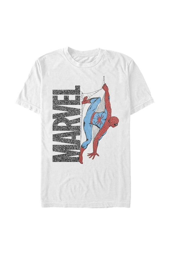 Men's Marvel Spider-Man Fuzzy Logo Web Graphic Tee White 3X Large