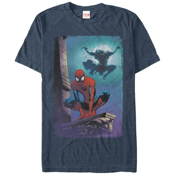 Men's Marvel Spider-Man Goblin Attack Graphic Tee Navy Blue Heather 2X Large