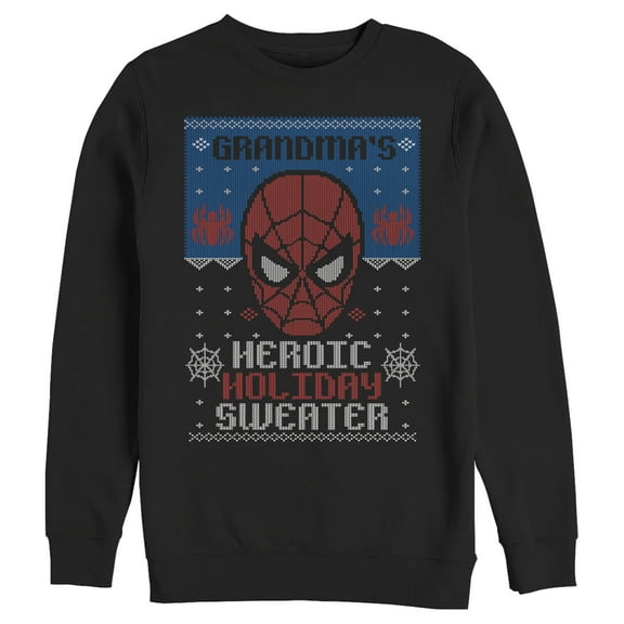 Men's Marvel Spider-Man Grandma's Heroic Holiday  Sweatshirt Black Small