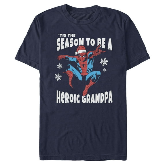 Men's Marvel Spider-Man Grandpa 'Tis the Season Graphic Tee Navy Blue 2X Large