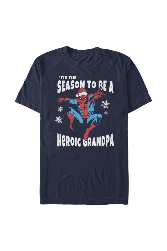 Men's Marvel Spider-Man Grandpa 'Tis the Season  Graphic Tee Navy Blue Large