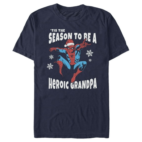 Men's Marvel Spider-Man Grandpa 'Tis the Season Graphic Tee Navy Blue Large