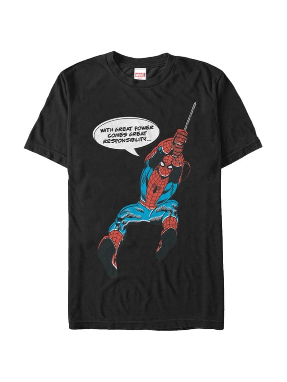 Men's Marvel Spider-Man Great Power Quote Graphic Tee Black Large