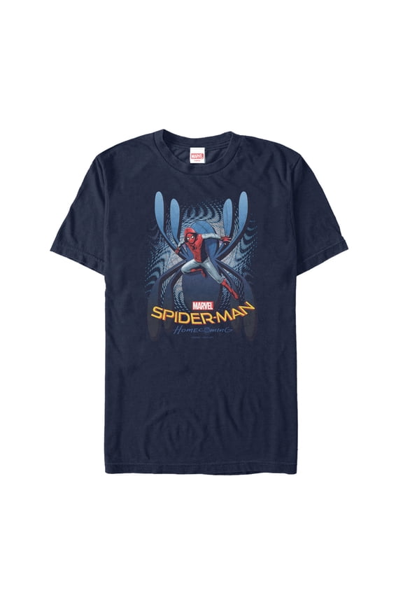 Men's Marvel Spider-Man: Homecoming Logo Pattern Graphic Tee Navy Blue Large