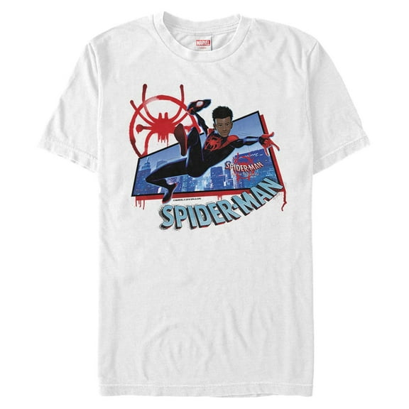 Men's Marvel Spider-Man: Into the Spider-Verse Miles Kick Above City  Graphic Tee White 3X Large