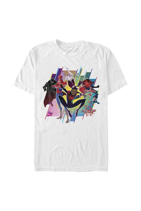 Men's Marvel Spider-Man: Into the Spider-Verse Rainbow Panels Graphic Tee White Medium