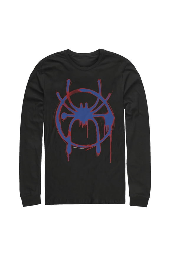 Men's Marvel Spider-Man: Into the Spider-Verse Spray Paint Logo Long Sleeve Shirt Black X Large