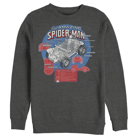 Men's Marvel Spider-Man Jeep Schematics  Sweatshirt Charcoal Heather Large
