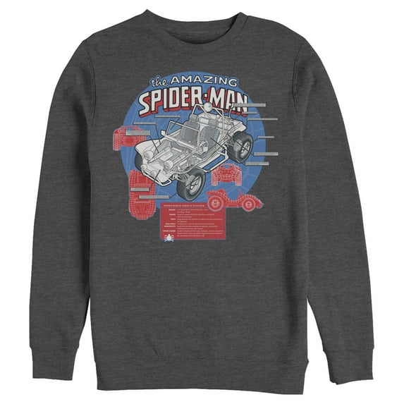 Men's Marvel Spider-Man Jeep Schematics Sweatshirt Charcoal Heather Large